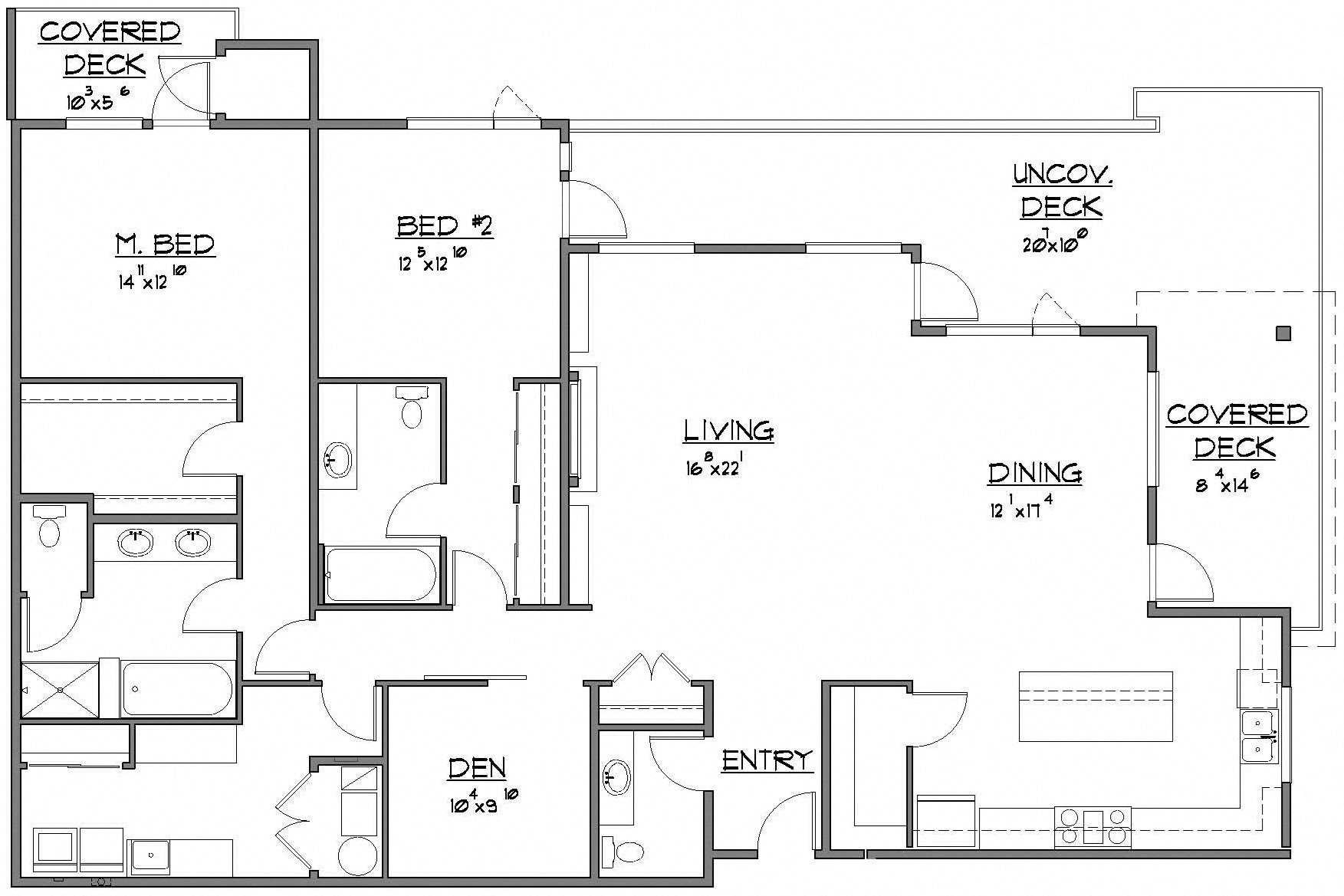 2 Bed / 2 Bath + P + D